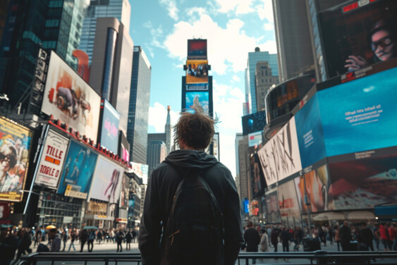 Brilo Team – Proč investovat do brandových kampaní, muž obklopený reklamou